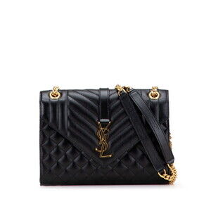 Saint Laurent Envelope Chain Shoulder Bag Black Gold Leather